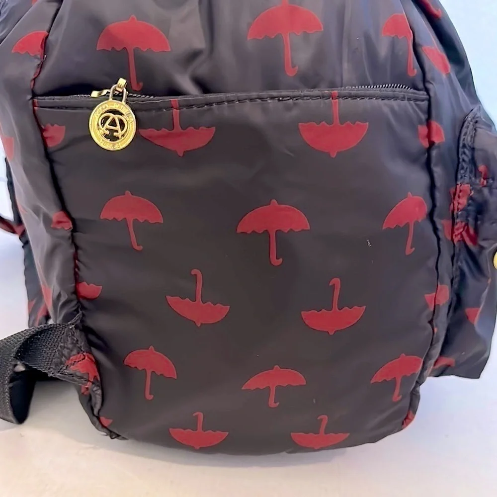 Anna Christina Firenze Red and Black umbrella Patterned Backpack EUC